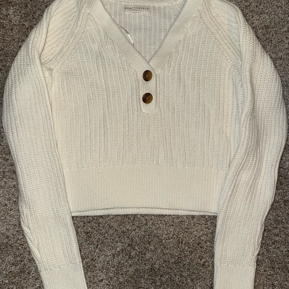 Aeropostale Cream Knit V-Neck Sweater